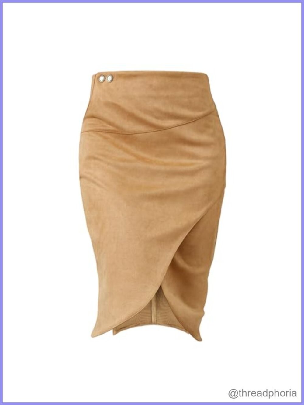 Vegan Suede Pencil Skirt High Waist Slit Tummy Control Office Work Skirt